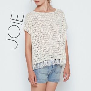 Joie Amal cream crochet boho fringe festival top S